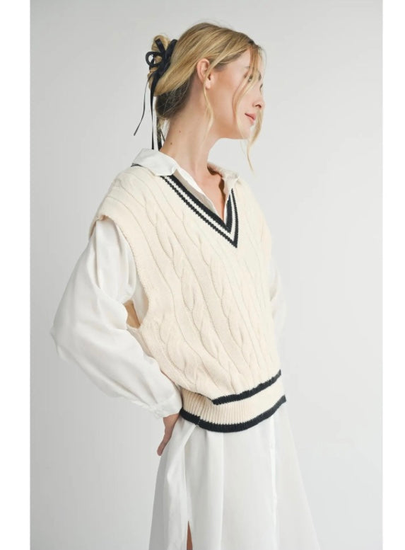 Sadie & Sage Tara V-Neck Cable Sweater Vest - FA24