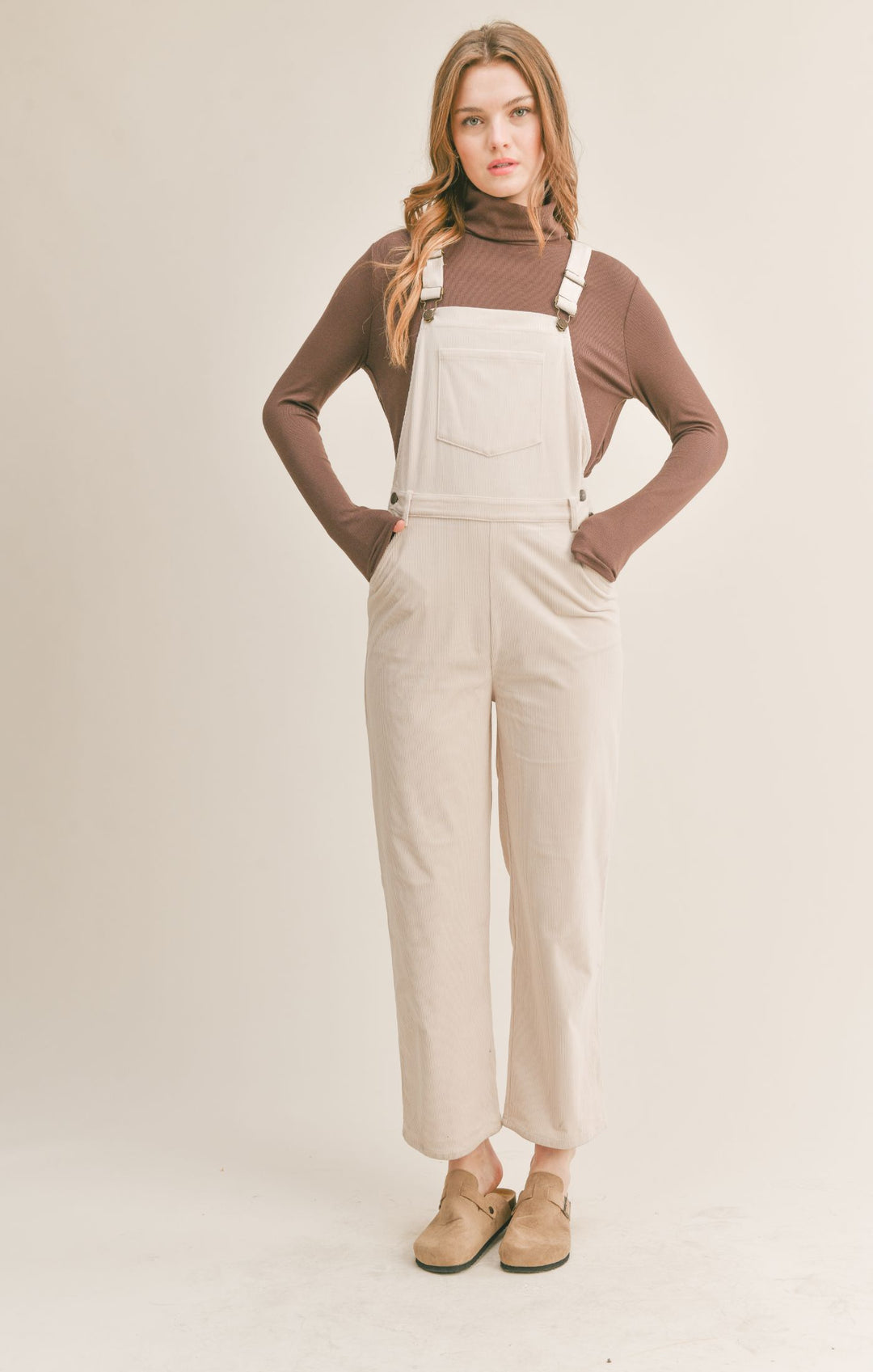 Sadie & Sage Cream Corduroy Overalls FA23