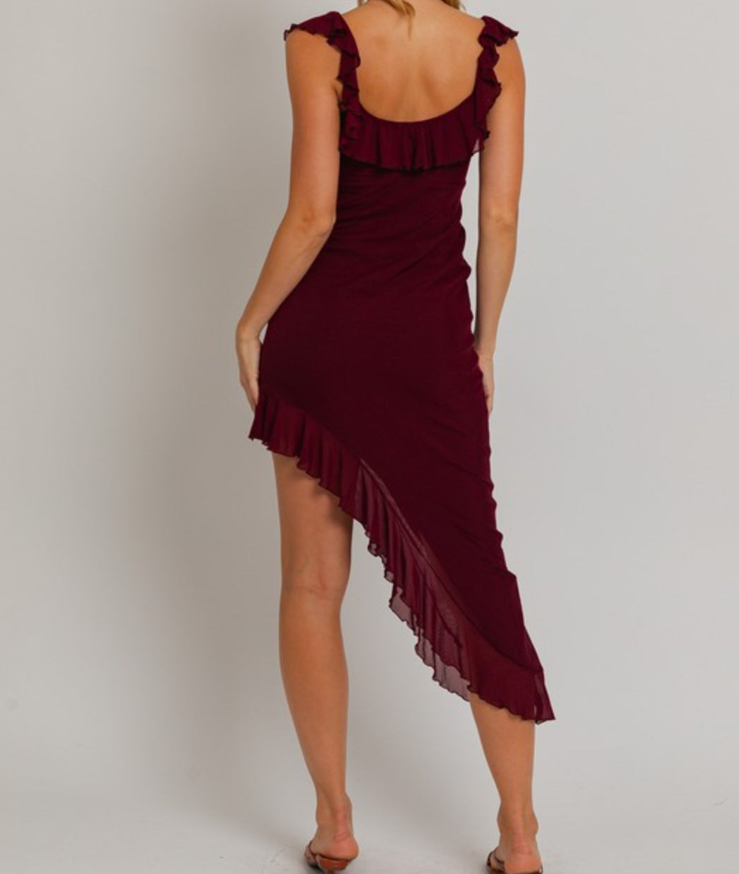 Le Lis Maroon Ruffle Hem Dress SP24