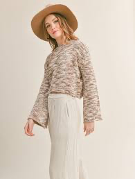 Sadie & Sage Gabriella Brown Bell-Sleeve Knit Sweater FA23