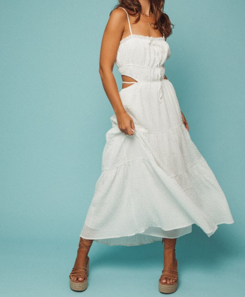 Le Lis White Ruffle Maxi Dress SP24