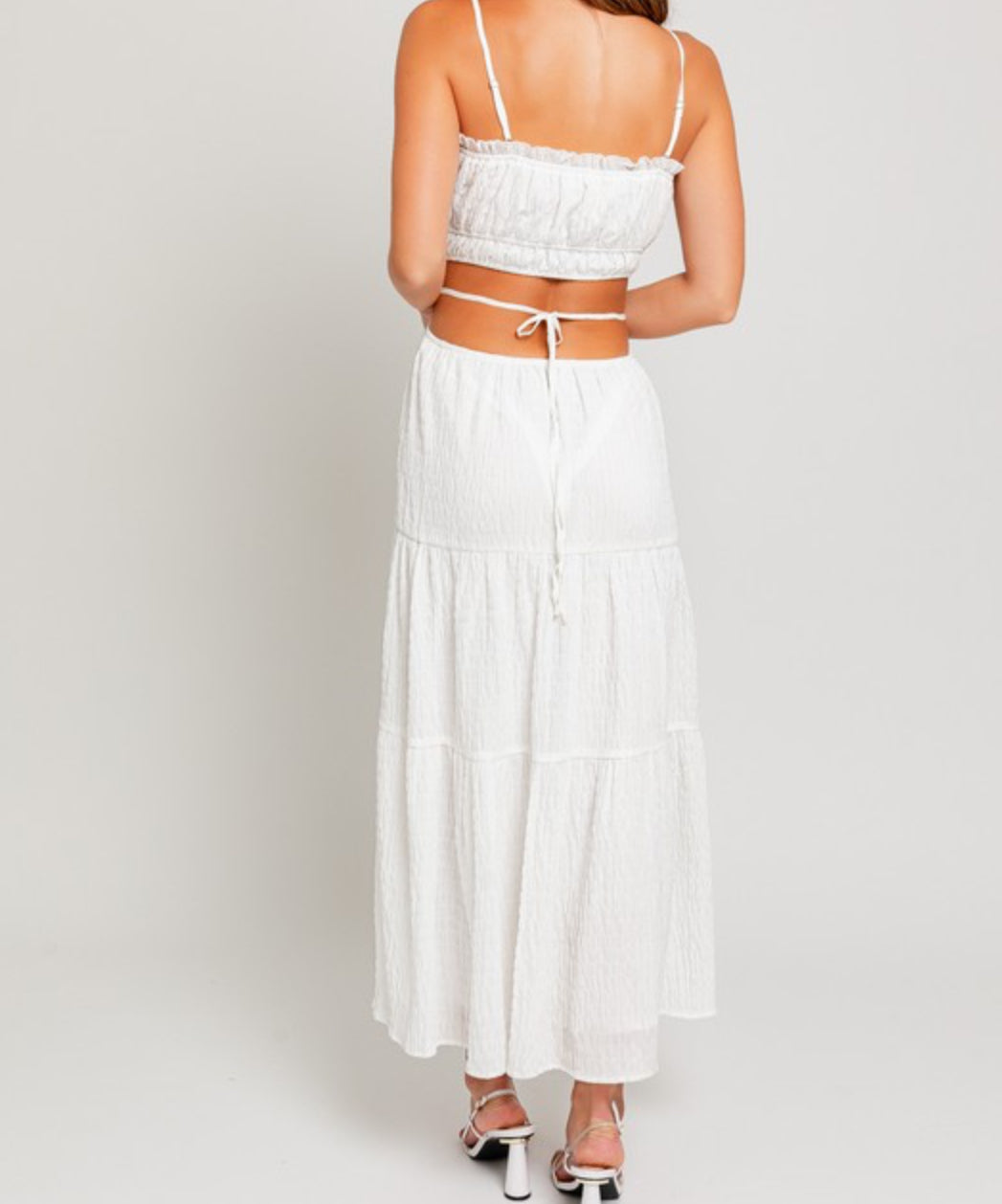 Le Lis White Ruffle Maxi Dress SP24