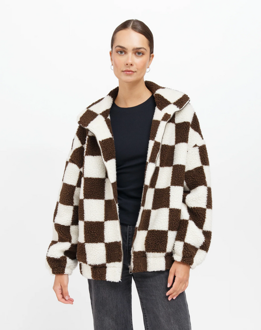 Brunette The Label Checkerboard Sherpa Full Zip Jacket - FA24