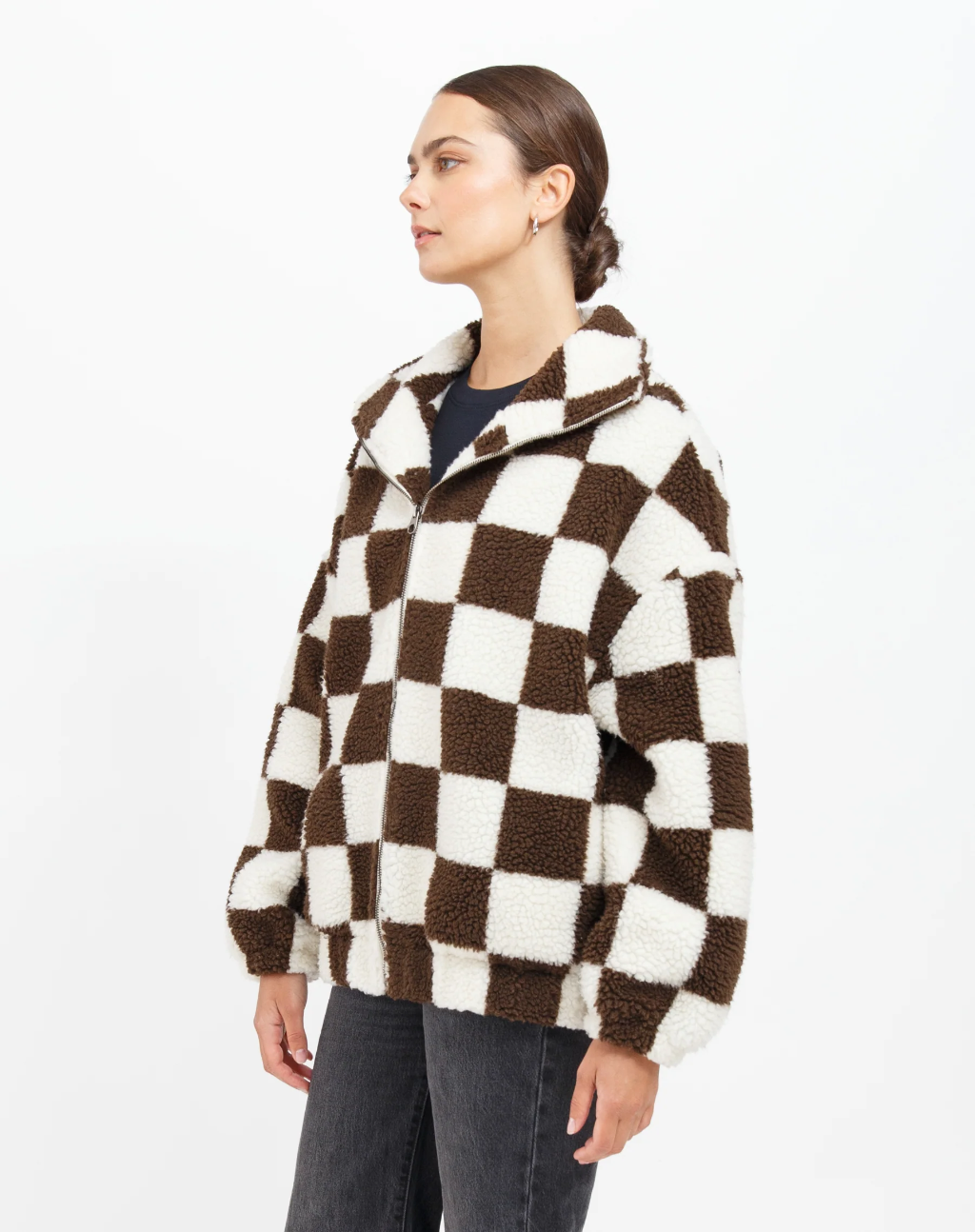 Brunette The Label Checkerboard Sherpa Full Zip Jacket - FA24