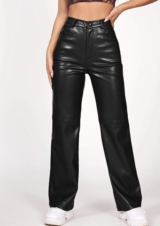 La Renta Leather Straight Leg Pants SP22