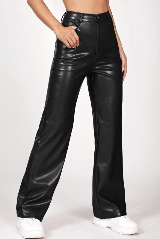 La Renta Leather Straight Leg Pants SP22